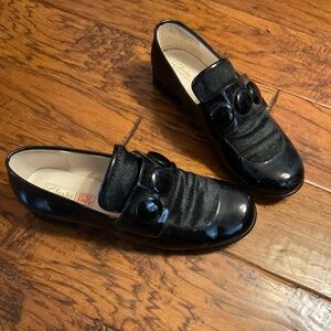 Orla Kiely x Clark’s black patent Dora loafer 9
